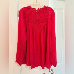 Torrid Women's Crochet Yoke Long-Sleeve Tunic Top - Red
